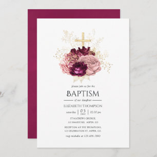Burgundy Marsala Blush Pink and Gold Baptism Kaart
