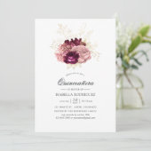 Burgundy - Marsala Blush Pink en Gold Quinceañera Kaart (Staand voorkant)