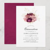 Burgundy - Marsala Blush Pink en Gold Quinceañera Kaart (Voorkant / Achterkant)