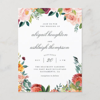 Burgundy Marsala Blush Pink Floral Wedding Uitnodiging Briefkaart