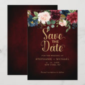 Burgundy Marsala Blush Roze Boho Trouwdag Save The Date (Voorkant / Achterkant)