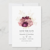 Burgundy - Marsala Blush Roze en Gouden Bruiloft Save The Date (Voorkant)