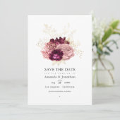 Burgundy - Marsala Blush Roze en Gouden Bruiloft Save The Date (Staand voorkant)