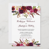 Burgundy Marsala Bohemian Floral - herfst bruiloft Kaart (Voorkant)