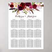 Burgundy Marsala Boho Floral Wedding Seating Chart Poster (Voorkant)