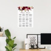 Burgundy Marsala Boho Floral Wedding Seating Chart Poster (Thuiskantoor)