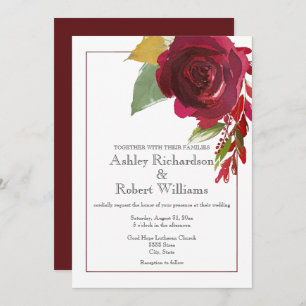 Burgundy Marsala Deep Red Rose Wedding Kaart