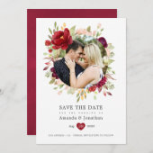 Burgundy - Marsala en Blush Bloemen Bruiloft Save The Date (Voorkant / Achterkant)