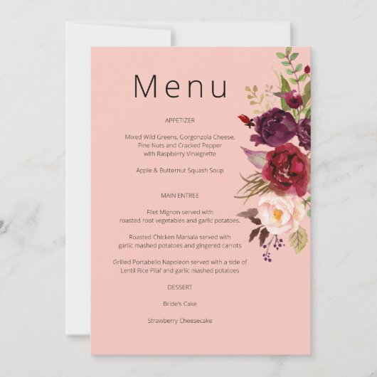 Burgundy Marsala en Blush Bloemenmenu - Roze 2 In Kaart (Voorkant)