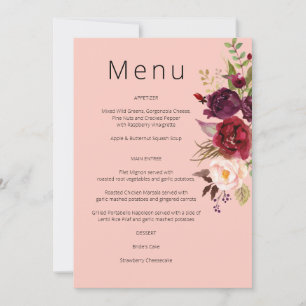 Burgundy Marsala en Blush Bloemenmenu - Roze 2 In Kaart