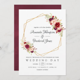 Burgundy-Marsala en Blush Boho Geometric Wedding Kaart