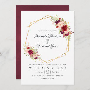 Burgundy-Marsala en Blush Boho Geometric Wedding Kaart