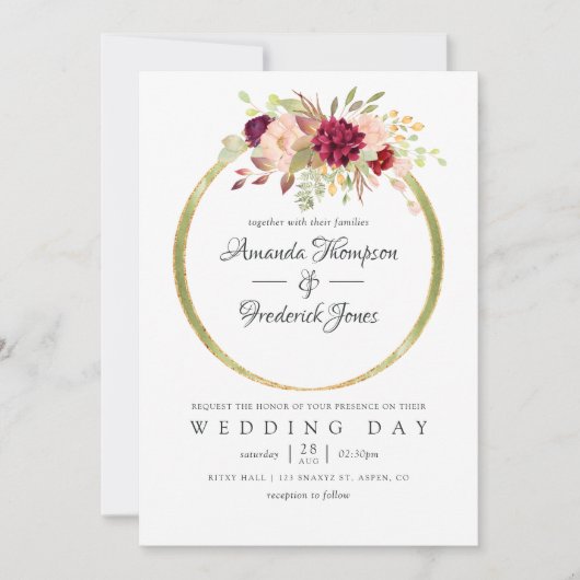 Burgundy-Marsala en Blush Boho Geometric Wedding Kaart (Voorkant)