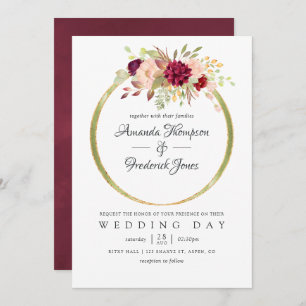 Burgundy-Marsala en Blush Boho Geometric Wedding Kaart