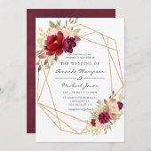 Burgundy-Marsala en Blush Boho Geometric Wedding Kaart (Voorkant / Achterkant)