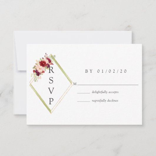 Burgundy-Marsala en Blush Boho Geometric Wedding RSVP Kaartje (Voorkant)