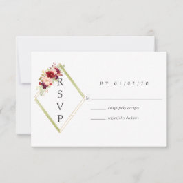 Burgundy-Marsala en Blush Boho Geometric Wedding RSVP Kaartje