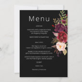 Burgundy Marsala en Blush Floral Menu - Black Inv Kaart (Voorkant)