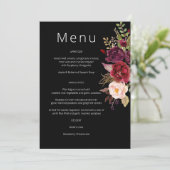 Burgundy Marsala en Blush Floral Menu - Black Inv Kaart (Staand voorkant)