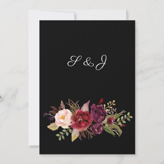 Burgundy Marsala en Blush Floral Menu - Black Inv Kaart (Achterkant)