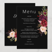 Burgundy Marsala en Blush Floral Menu - Black Inv Kaart (Voorkant / Achterkant)