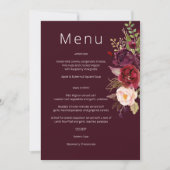 Burgundy Marsala en Blush Floral Menu Invitation Kaart (Voorkant)