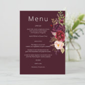 Burgundy Marsala en Blush Floral Menu Invitation Kaart (Staand voorkant)