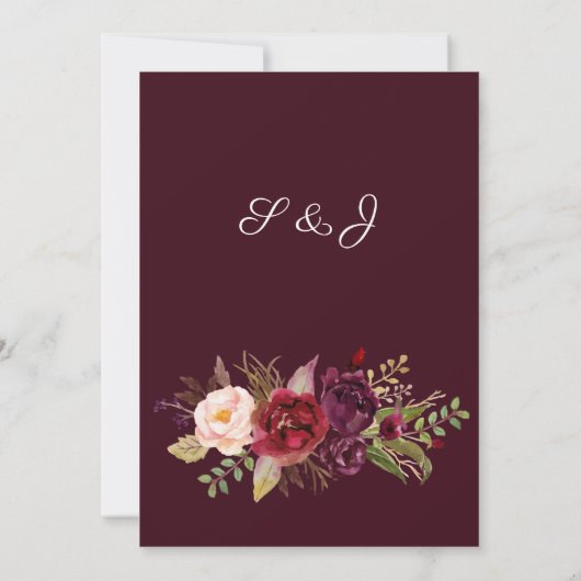 Burgundy Marsala en Blush Floral Menu Invitation Kaart (Achterkant)