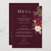 Burgundy Marsala en Blush Floral Menu Invitation Kaart (Voorkant / Achterkant)