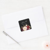 Burgundy Marsala en Blush Floral Monogram - zwart Vierkante Sticker (Envelop)