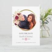 Burgundy-Marsala en Blush Foto Bruiloft Save The Date (Staand voorkant)