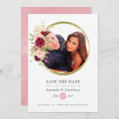Burgundy-Marsala en Blush Foto Bruiloft Save The Date (Voorkant / Achterkant)