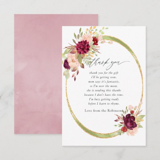 Burgundy-Marsala en Blush Geometric Baby shower Bedankkaart (Voorkant / Achterkant)