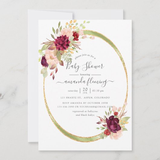 Burgundy-Marsala en Blush Geometric Baby shower Kaart (Voorkant)