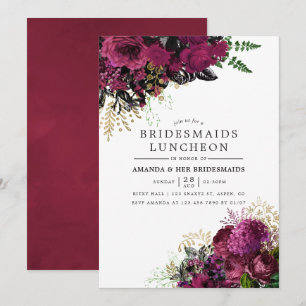 Burgundy - Marsala en Gold Bridesmaids Luncheon Kaart