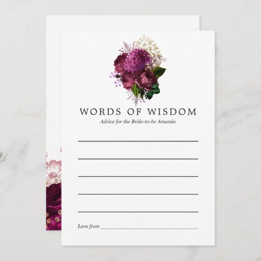 Burgundy - Marsala en Gold Vrijgezellenfeest Advic Advieskaart (Voorkant / Achterkant)