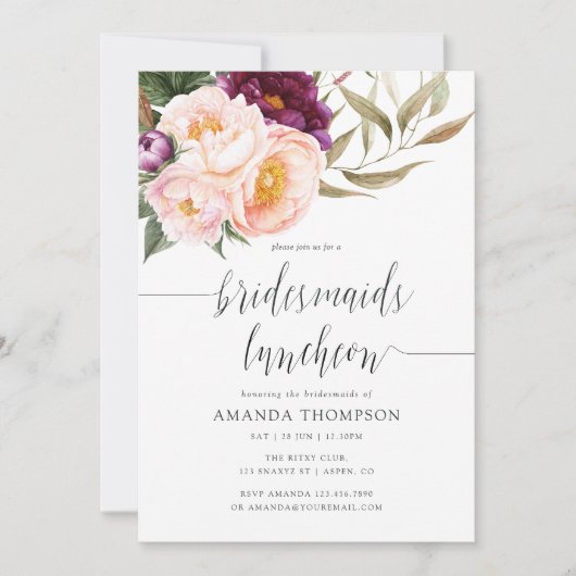 Burgundy - Marsala en Peach Bridesmaids Luncheon Kaart (Voorkant)