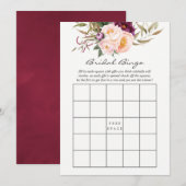 Burgundy - Marsala en Peach Floral Bridal Bingo Kaart (Voorkant / Achterkant)