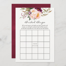 Burgundy - Marsala en Peach Floral Bridal Bingo Kaart