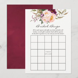 Burgundy - Marsala en Peach Floral Bridal Bingo Kaart