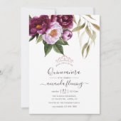 Burgundy - Marsala en Peach Floral Quinceañera Kaart (Voorkant)