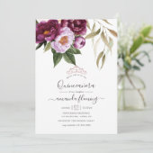 Burgundy - Marsala en Peach Floral Quinceañera Kaart (Staand voorkant)