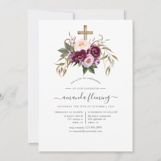 Burgundy/Marsala en Perzik Bevestiging Kaart (Voorkant)