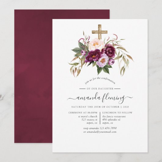 Burgundy/Marsala en Perzik Bevestiging Kaart (Voorkant / Achterkant)