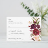 Burgundy Marsala en Pink Floral no Meal - Roze RSVP Kaartje (Staand voorkant)