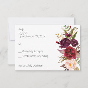 Burgundy Marsala en Pink Floral no Meal - Roze RSVP Kaartje