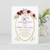 Burgundy Marsala Floral 50ste SurPrize Birthday Kaart (Staand voorkant)