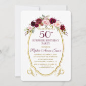 Burgundy Marsala Floral 50ste SurPrize Birthday Kaart (Voorkant)