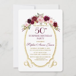 Burgundy Marsala Floral 50ste SurPrize Birthday Kaart