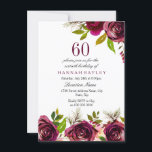 Burgundy Marsala Floral 60th Birthday Invite Kaart<br><div class="desc">Burgundy Marsala Floral 60th Birthday Invite See matching collectie in niche and nest store Beauful elegant burgundy bloemen. Handbeschilderde waterverf perfect voor je verjaardagsfeestuitnodiging</div>